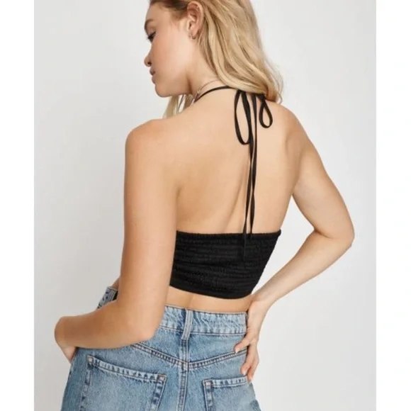 Garage Black Raya Ruched Satin Halter Top - Picture 3 of 3